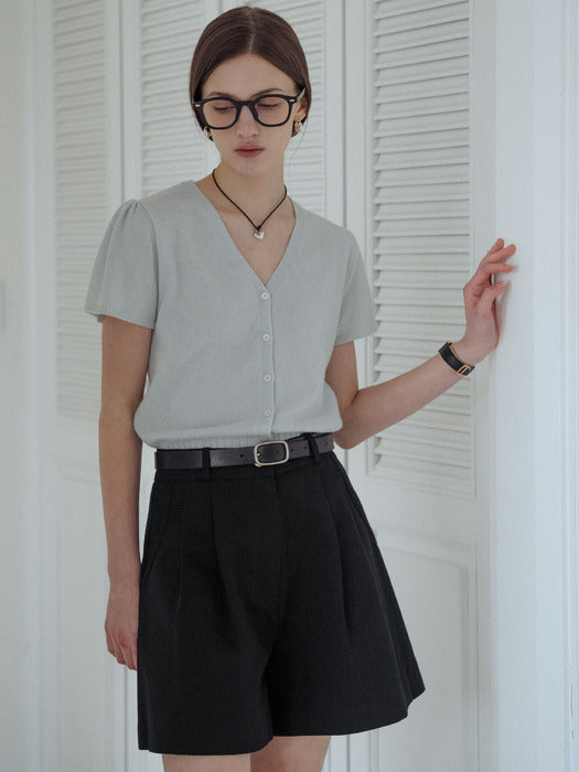 [TILLIDIE] Soft wool half sleeve cardigan_Sky blue