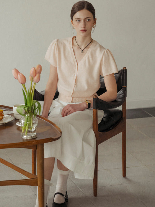 [TILLIDIE] Soft wool half sleeve cardigan_Light pink