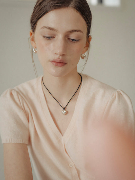 [TILLIDIE] Soft wool half sleeve cardigan_Light pink