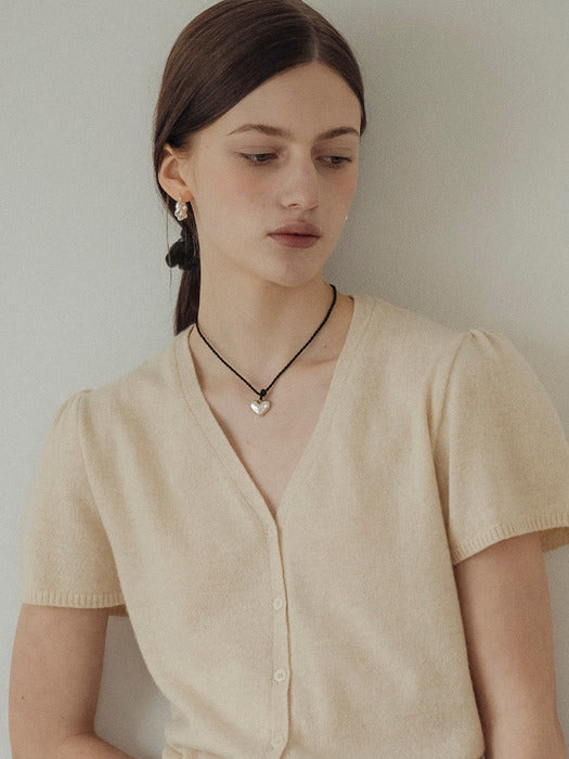 [TILLIDIE] Soft wool half sleeve cardigan_Light beige