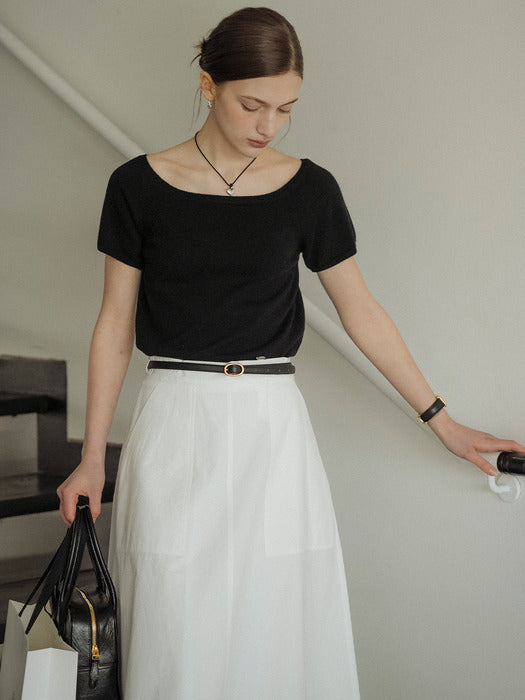 [TILLIDIE] Square neck short sleeve crop knit_Black