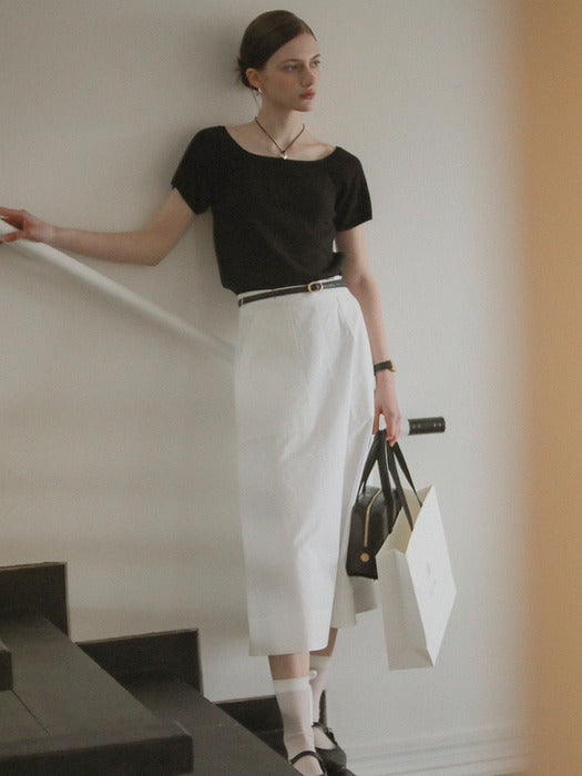 [TILLIDIE] Square neck short sleeve crop knit_Black