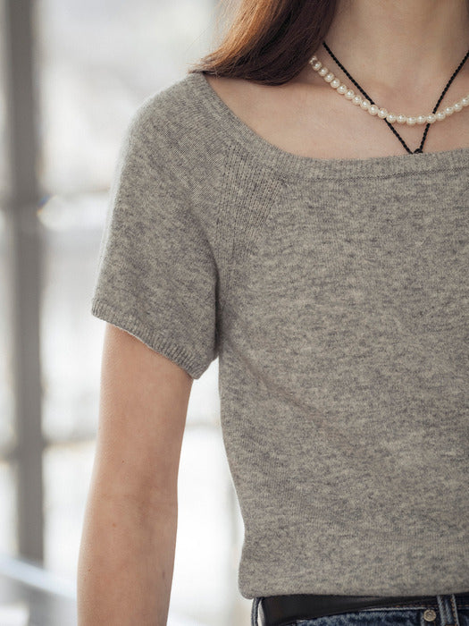 [TILLIDIE] Square neck short sleeve crop knit_Gray