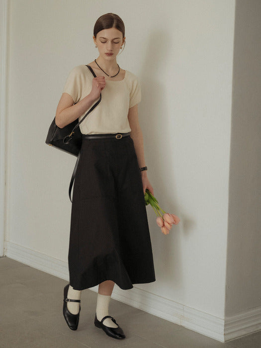 [TILLIDIE] Square neck short sleeve crop knit_Cream