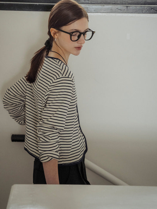 [TILLIDIE] Stripe coloring point cardigan_Black