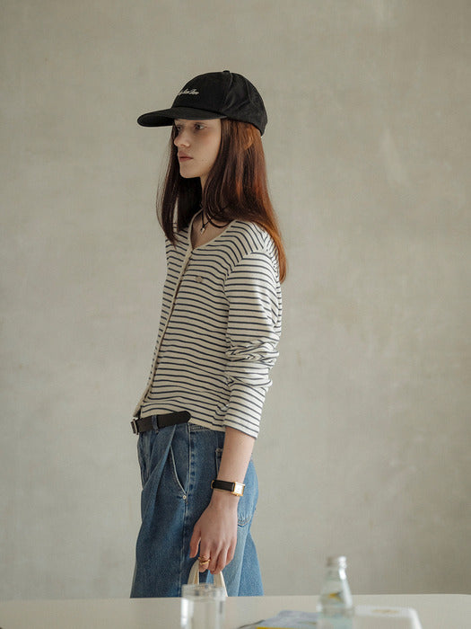[TILLIDIE] Stripe coloring point cardigan_Blue