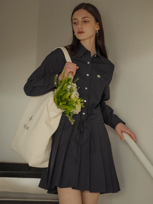 [TILLIDIE] Pleats point collar OPS_Navy