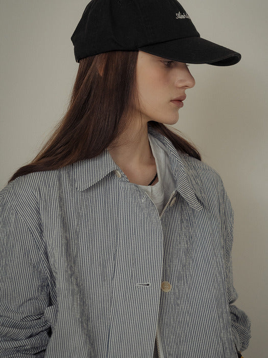 [TILLIDIE] Stripe seersucker bomber jumper_Navy