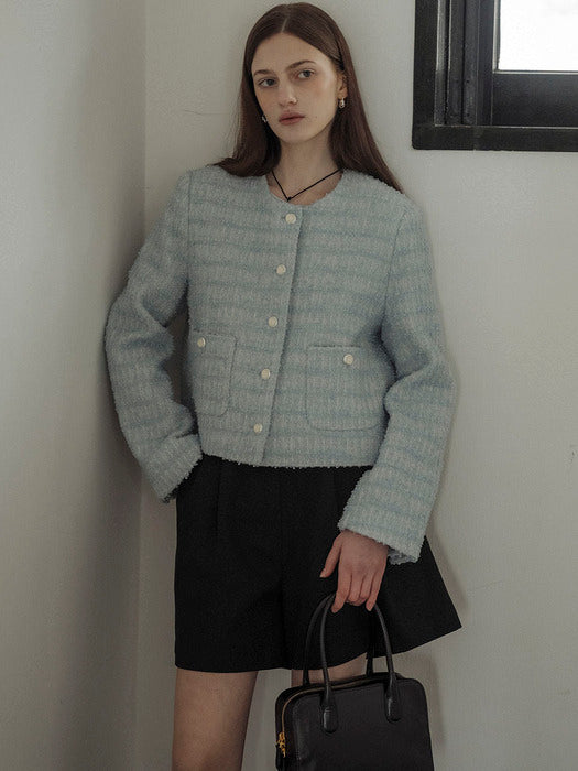 [TILLIDIE] Single breasted nana tweed jacket_Sky blue