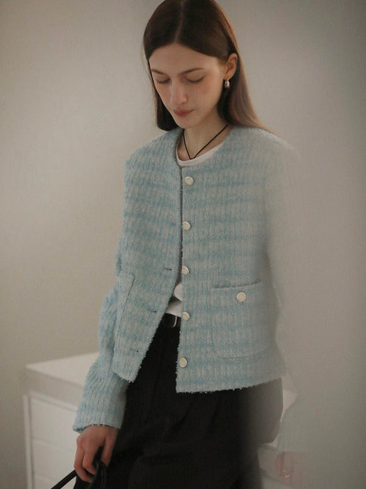 [TILLIDIE] Single breasted nana tweed jacket_Sky blue