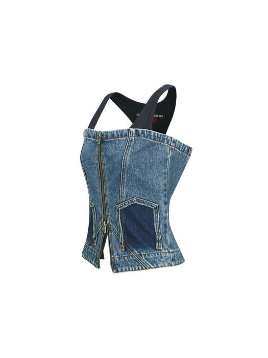 COVE DECONSTRUCTED DENIM BUSTIER atb1101w(BLUE)