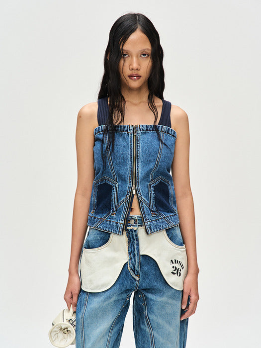 COVE DECONSTRUCTED DENIM BUSTIER atb1101w(BLUE)