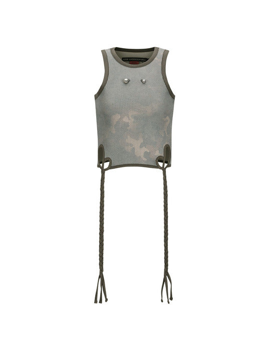 (ESSENTIAL) CAMOUFLAGE HAND-BRAIDED WAFFLE TANK TOP atb1099w(SAND)