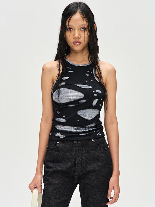 [andersson bell] TATY LASER CUT-OUT SLEEVELESS TOP atb1115w(BLACK)