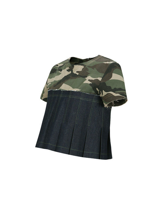 [andersson bell] CAMOUFLAGE PLEATS DENIM TOP atb1092w(KHAKI INDIGO)