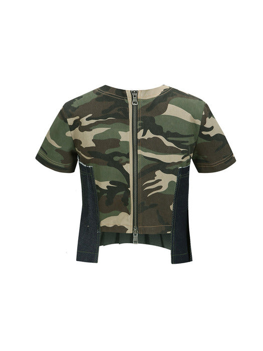 [andersson bell] CAMOUFLAGE PLEATS DENIM TOP atb1092w(KHAKI INDIGO)