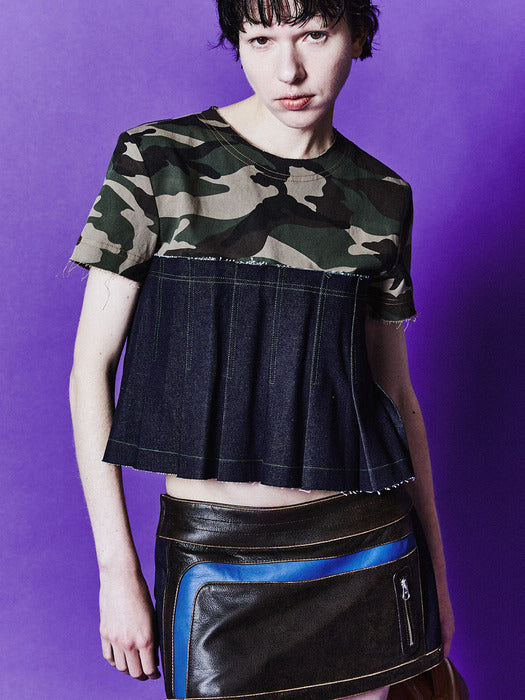 [andersson bell] CAMOUFLAGE PLEATS DENIM TOP atb1092w(KHAKI INDIGO)