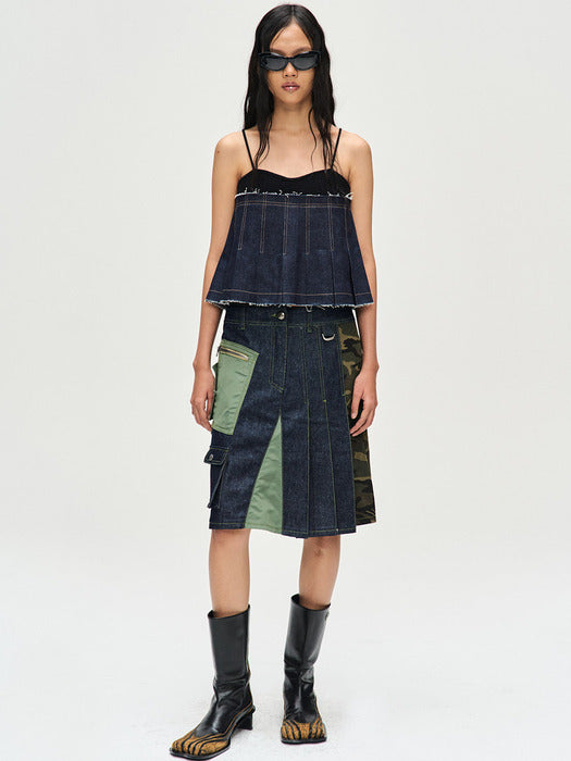 [andersson bell] KINA PLEATS DENIM SLEEVELESS KNIT TOP atb1091w(BLACK INDIGO)