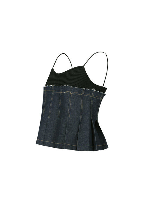 [andersson bell] KINA PLEATS DENIM SLEEVELESS KNIT TOP atb1091w(BLACK INDIGO)