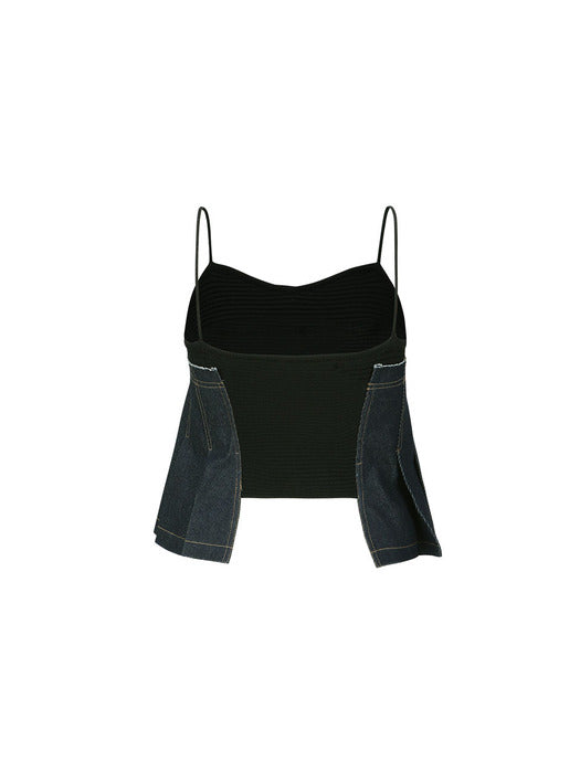 [andersson bell] KINA PLEATS DENIM SLEEVELESS KNIT TOP atb1091w(BLACK INDIGO)
