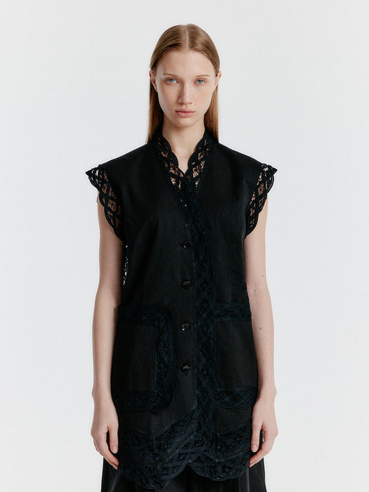 Eenk Yonita Lace-trim Vest - Black