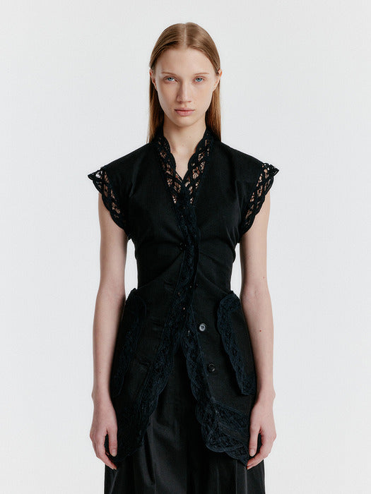 Eenk Yonita Lace-trim Vest - Black