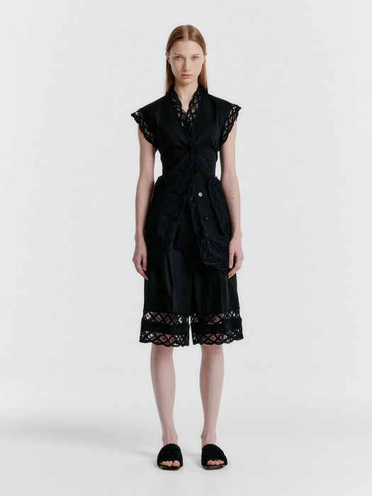 Eenk Yonita Lace-trim Vest - Black