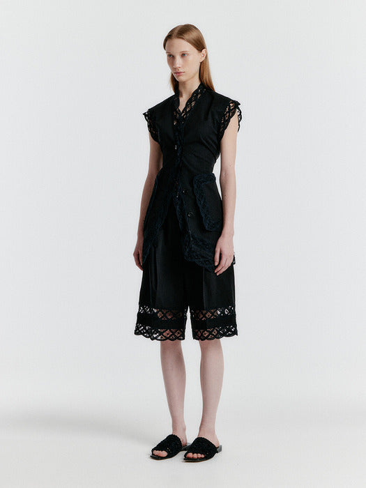 Eenk Yonita Lace-trim Vest - Black