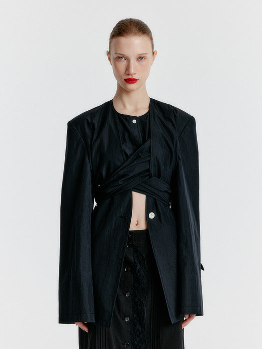 Eenk Yasmin Round-neck Long Jacket - Black