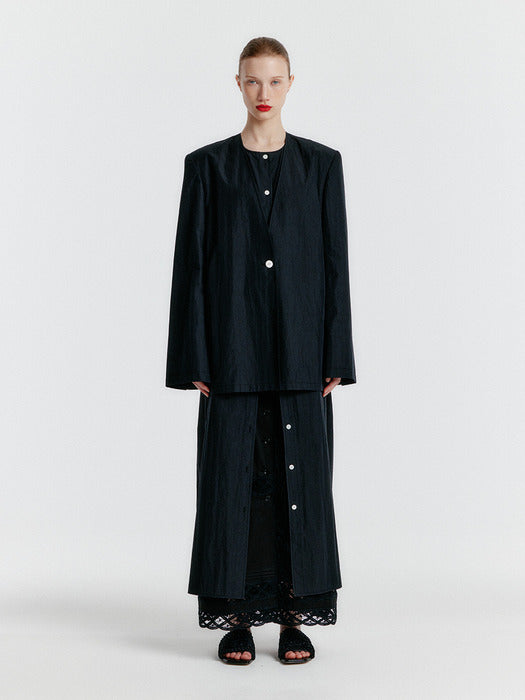 Eenk Yasmin Round-neck Long Jacket - Black