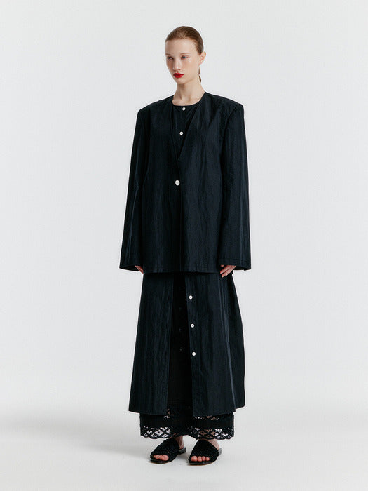 Eenk Yasmin Round-neck Long Jacket - Black