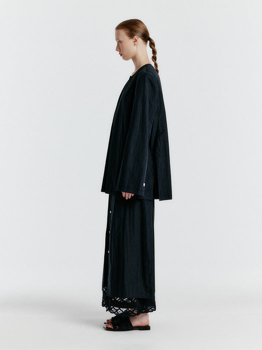 Eenk Yasmin Round-neck Long Jacket - Black