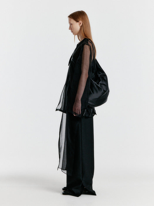 Eenk Yasmin Round-neck Long Jacket - Sheer Black