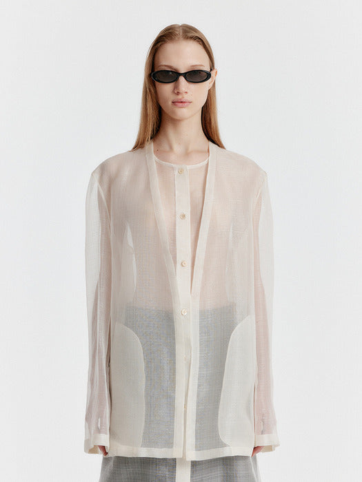 Eenk Yasmin Round-neck Long Jacket - Ivory