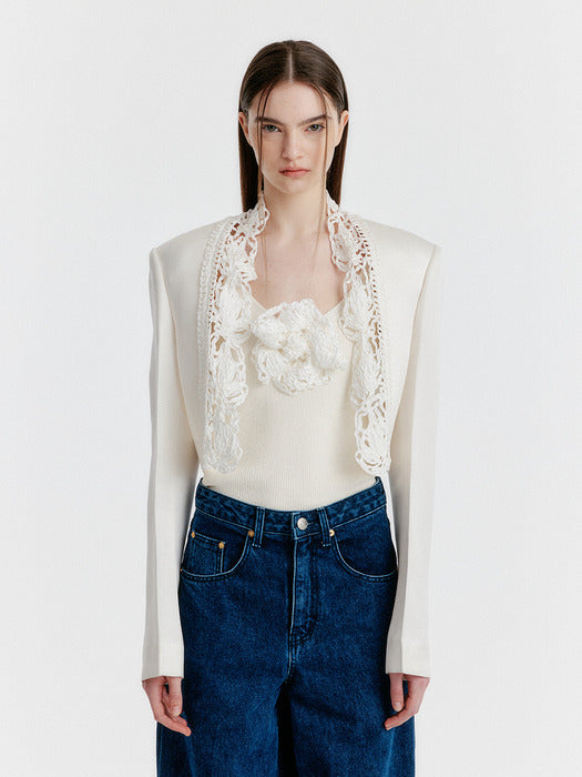 Eenk Yemy Lace-trim Cropped Jacket - Ivory