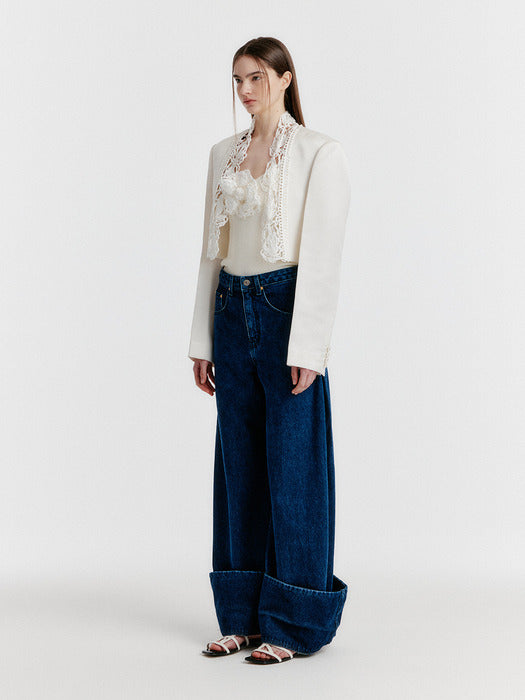 Eenk Yemy Lace-trim Cropped Jacket - Ivory