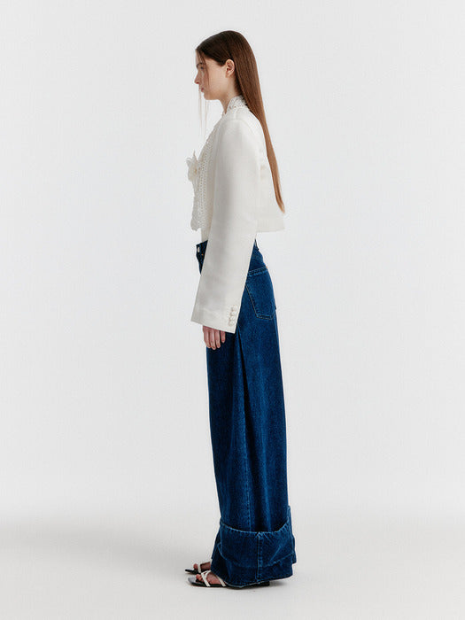 Eenk Yemy Lace-trim Cropped Jacket - Ivory