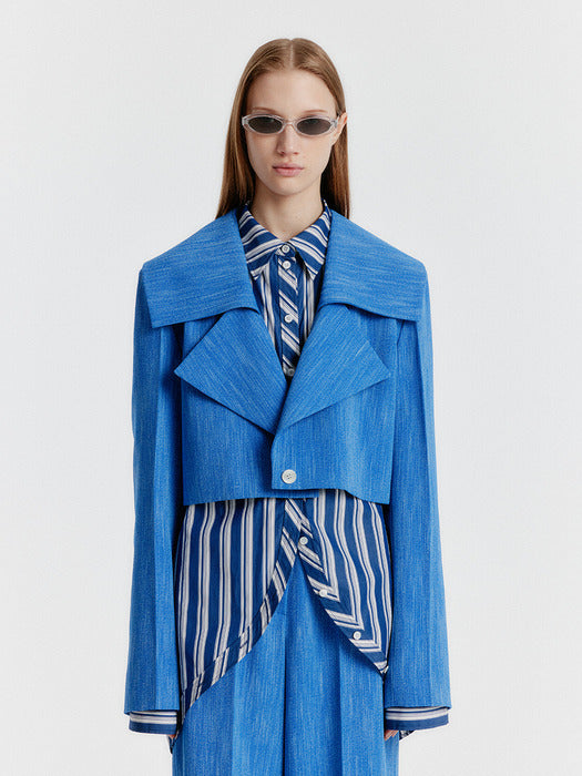 Eenk Yemo Big Collar Cropped Jacket - Blue