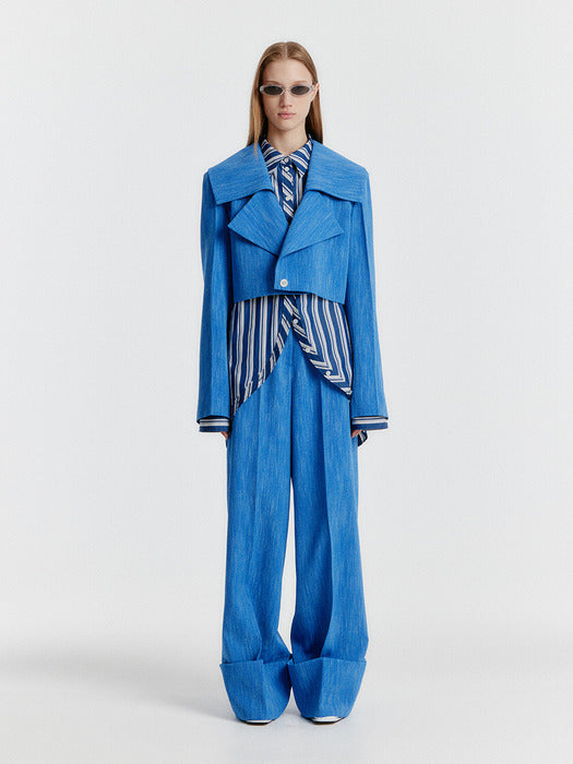 Eenk Yemo Big Collar Cropped Jacket - Blue