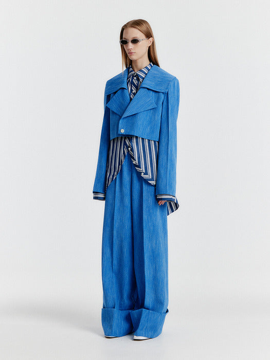 Eenk Yemo Big Collar Cropped Jacket - Blue