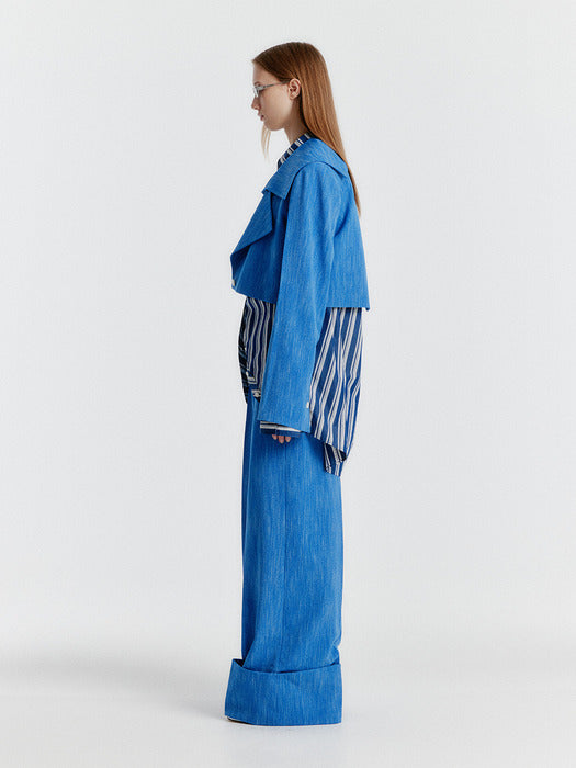 Eenk Yemo Big Collar Cropped Jacket - Blue