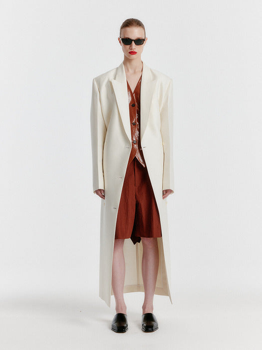 Eenk Yale Peaked lapel Tailored Long Coat - Ivory