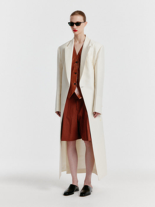 Eenk Yale Peaked lapel Tailored Long Coat - Ivory