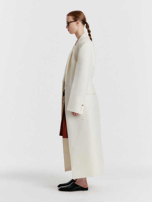 Eenk Yale Peaked lapel Tailored Long Coat - Ivory