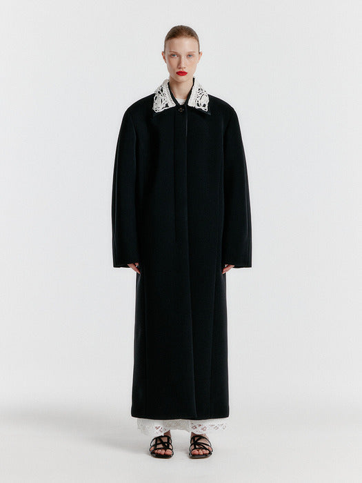 Eenk Yellisa Single-breasted Coat With Detachable Lace Collar - Black