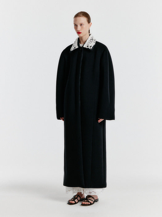 Eenk Yellisa Single-breasted Coat With Detachable Lace Collar - Black