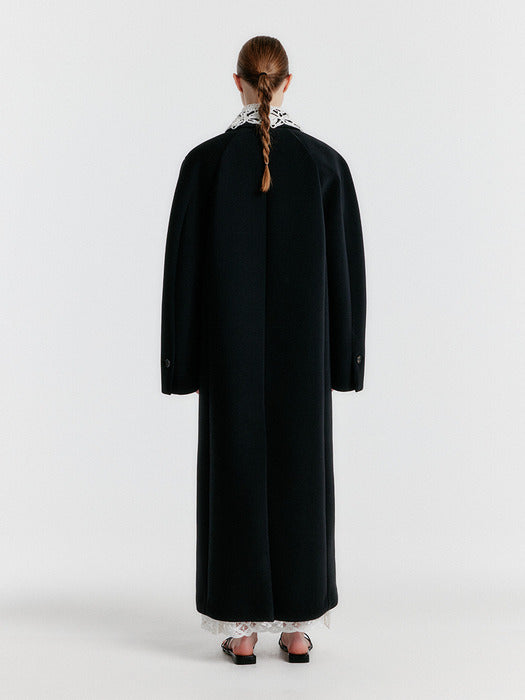 Eenk Yellisa Single-breasted Coat With Detachable Lace Collar - Black
