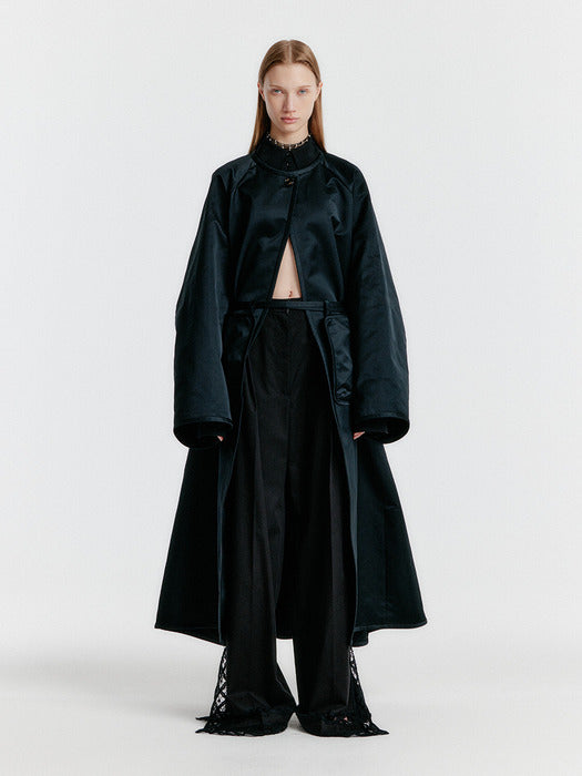 Eenk Yeda Round-neck Coat With Detachable Pocket Belt - Black