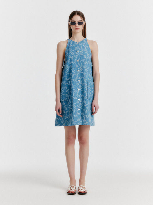 Eenk Yvonna Button-front Halterneck Dress - Blue