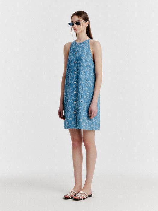 Eenk Yvonna Button-front Halterneck Dress - Blue